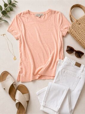LOFT Pink Peach Lightweight Sweater Tee Size Small Short Sleeve Fine Knit Top